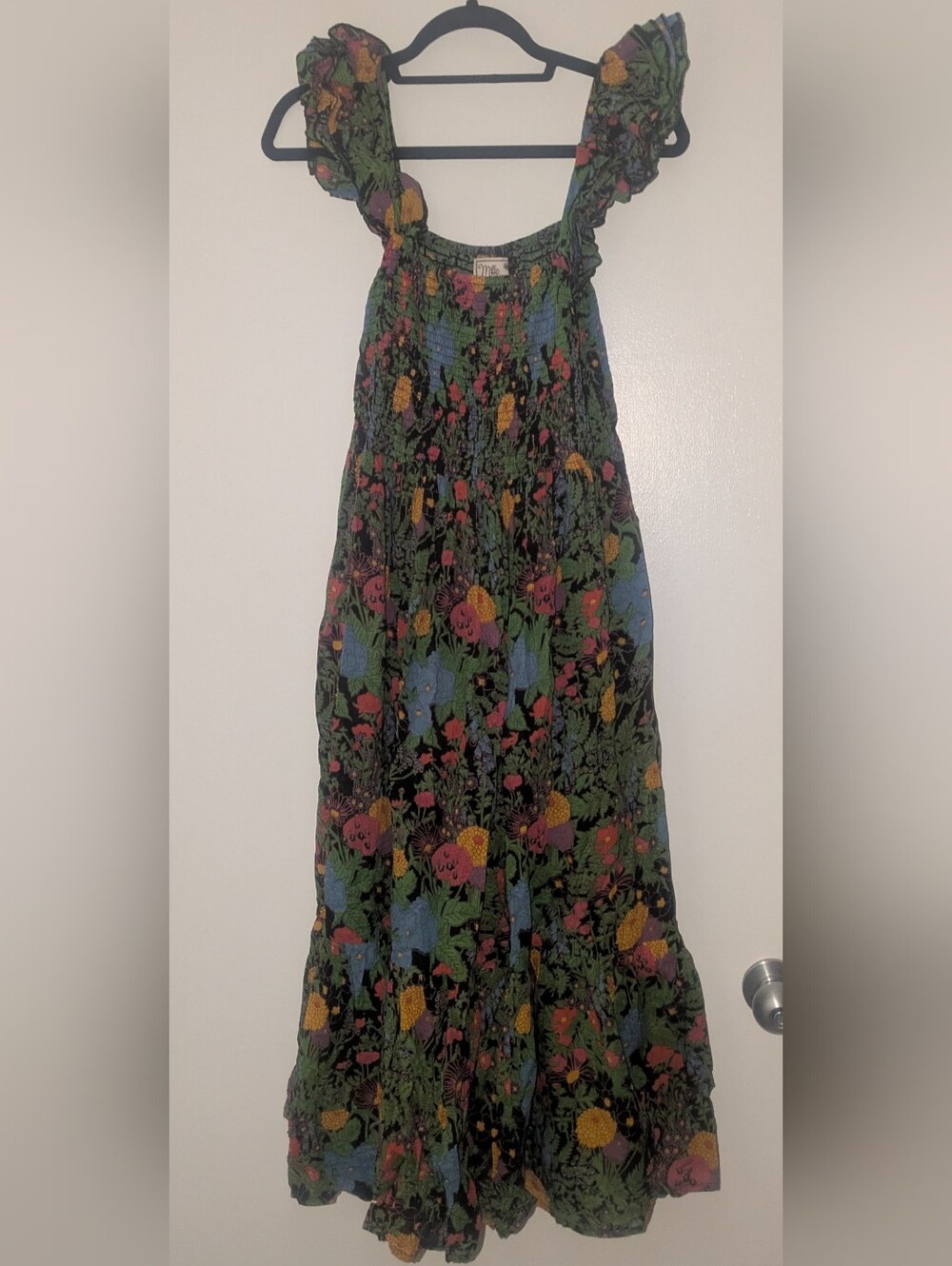 Mille Resort Olympia Smocked Midi Dress in Black Botanica Floral - Medium